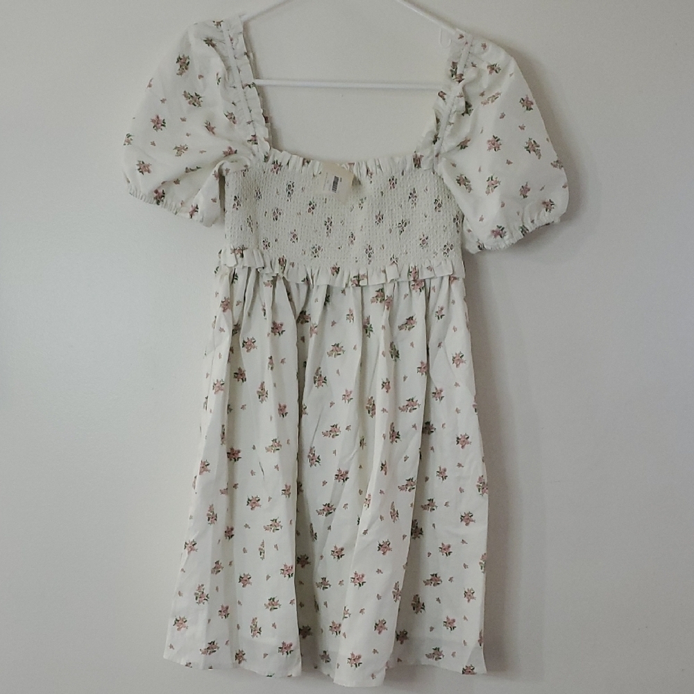 NWT Dress Forum Floral Babydoll Mini Dress Size Small Puff Sleeve Square Neck